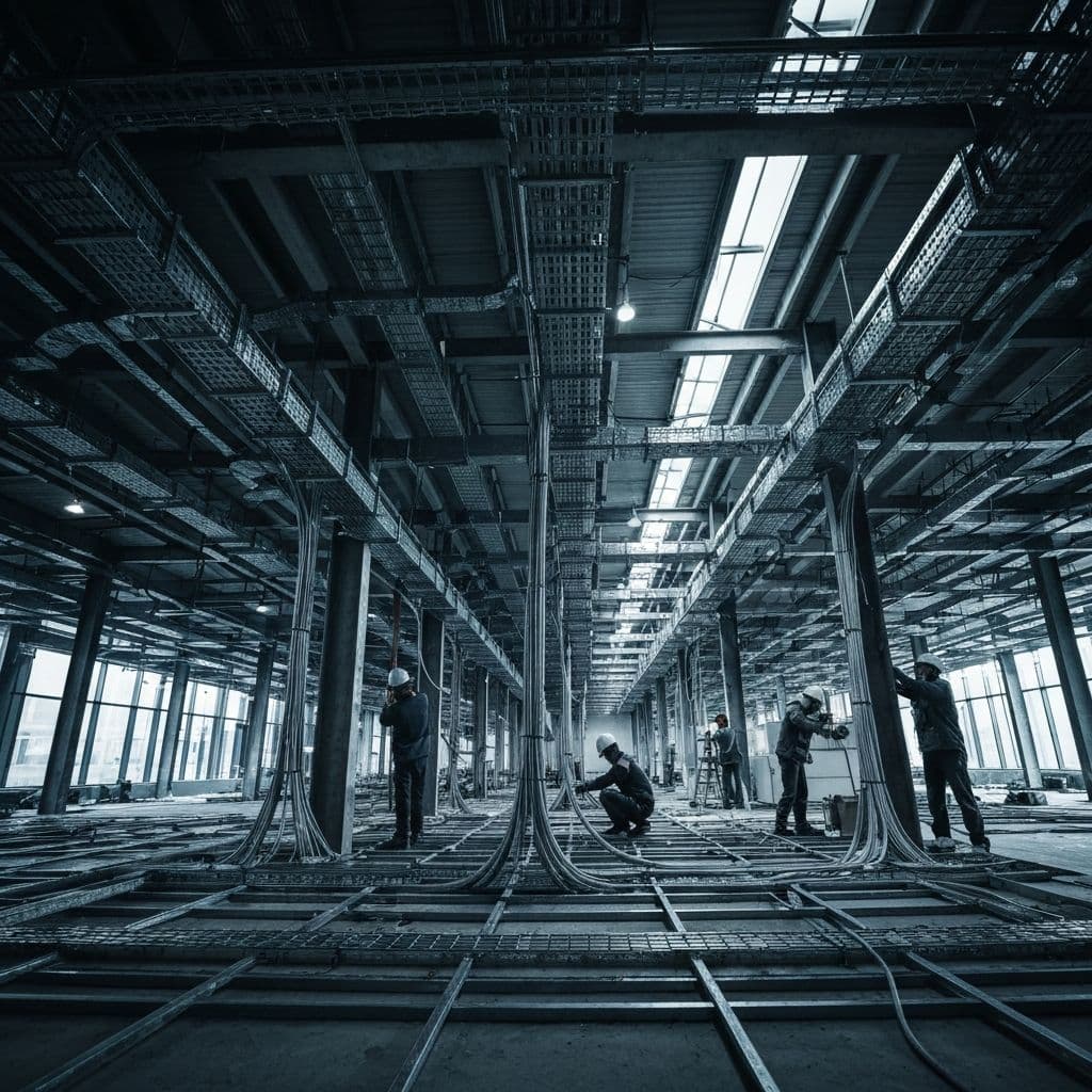 Процесс электромонтажных работ на коммерческом объекте